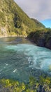 stunning blue waters of Petrohue river and rapids in Puerto Varas, Chile. Saltos del Petrohue