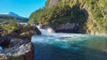 stunning blue waters of Petrohue river and rapids in Puerto Varas, Chile. Saltos del Petrohue