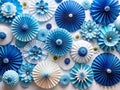 Stunning Blue and White Paper Flower Backdrop for an Elegant Celebration A Panoramic Party Decor Solution Royalty Free Stock Photo