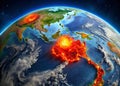 Satellite Imagery Unveils the Dynamic Pacific Ring of Fire A Braun Stereographic Projection of Tectonic Activity Royalty Free Stock Photo