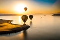 A Stunning And Breathtaking Hot Air Balloon Ride Showcasing A Vibrant And Yellow Backdrop. Generative AI Royalty Free Stock Photo