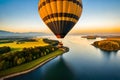 A Stunning And Breathtaking Hot Air Balloon Ride Showcasing A Vibrant And Yellow Backdrop. Generative AI Royalty Free Stock Photo