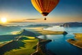 A Stunning And Breathtaking Hot Air Balloon Ride Showcasing A Vibrant And Yellow Backdrop. Generative AI Royalty Free Stock Photo