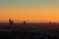 Stunning bright sunset sky over Munich in Bavaria, Germany