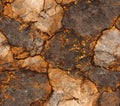 Stunning Brown and Gold Cracked Stone Texture Seamless Background Royalty Free Stock Photo