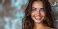 A Stunning Brunette Model With A Radiant Smile, Flowing Hair, And Flawless Skin, Representing Dental