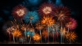 A stunning burst of multicolored fireworks light up the dark sky,