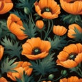 Stunning and captivating top view seamless pattern of vibrant blooming poppy flowers in full bloom