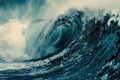 A stunning capture of a massive wave, rising and crashing amidst the endless expanse of the ocean, A dramatic close-up of an ocean