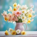 A stunning capturing the essence of spring with an artfully arranged bouquet of vibrant flowers