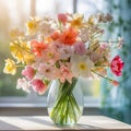 A stunning capturing the essence of spring with an artfully arranged bouquet of vibrant flowers