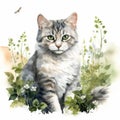 Detailed Dappled Cat Watercolor Clipart For Digital Painting And Paper Crafting