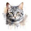 Detailed Dappled Cat Watercolor Clipart For Digital Painting And Paper Crafting