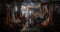 Stunning Cave Formations Stalactites and Stalagmites, Underground River Royalty Free Stock Photo