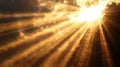 Stunning celestial vista with dramatic sunburst rays breaking through a vibrant, golden cloudscape Royalty Free Stock Photo