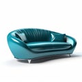 Futuristic Blue Leather Sofa On White Background