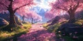 Stunning Cherry Blossom Path Anime Fantasy Art Royalty Free Stock Photo