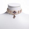 Gothic-inspired Gold Choker With Blue And White Diamond Embellishments