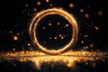 Stunning Circular Golden Ring of Fire with Sparkling Particles on a Dark Background for Design Use Royalty Free Stock Photo