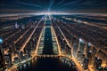 A stunning city skyline at capturing the vibrant lights and urban energy