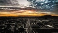 Stunning cityscape against the sunset sky in summer