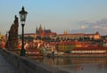 Stunning cityscape of the Prague Castle with Saint Vitus Cathedral in the city center in Prague by the Vltava River during sunrise Royalty Free Stock Photo