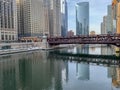 Stunning cityscape reflections on Chicago River Royalty Free Stock Photo