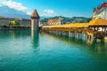 Stunning cityscape with Reuss river and Chapel bridge, Luzern, Switzerland