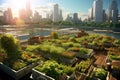 Urban Jungle: Stunning Cityscape with Rooftop Gardens Creating Breathtaking Views of Metropolis