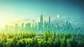 Green Cityscape with Wind Turbines and Solar Panels - Modern Sustainable Urban Landscape Royalty Free Stock Photo