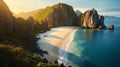 Stunning Cliff Image Of Palawan\'s Beach At Golden Hour Royalty Free Stock Photo