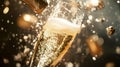 Stunning close up of champagne bottle erupting with bubbles and sparkling foam unleashed Royalty Free Stock Photo