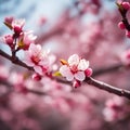 a close up of a pink cherry tree with pink flowers.