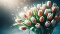 Elegant Tulips with Dew Drops on Moody Background, AI Generated