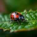 Ladybug on Green Leaf in Sunny Meadow