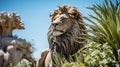 Majestic Lion Sculpture in Lush Green Park