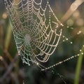 Glistening Morning Spiderweb in Dew Drops Royalty Free Stock Photo