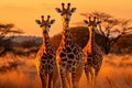 Graceful Giraffes Roaming the African Plains at Sunset