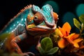 Vibrant Chameleon Camouflaged in Lush Rainforest