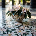 Vibrant Floral Mosaic on Marble Floor - Captivating Close-Up Photography