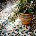 Vibrant Floral Mosaic on Marble Floor - Captivating Close-Up Photography