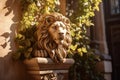 Intricately Carved Wooden Lion Sculpture on Marble Pedestal Royalty Free Stock Photo