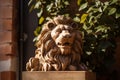 Intricately Carved Wooden Lion Sculpture on Marble Pedestal Royalty Free Stock Photo