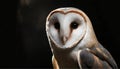 Stunning close-up portrait of Barn Owl on a black background in moody lighting