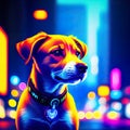 Stunning Close-Up of a Puppy in a Cyberpunk City