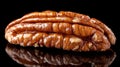 Stunning Close-Up of a Raw Organic Single Pecan Nut Isolated on Refractive Black Background Royalty Free Stock Photo