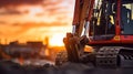 Stunning Close-up Of Red Excavator At Sunset: Commercial Imagery