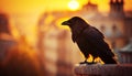 City Guardian: A Majestic Crow Surveying the Urban Landscape. Generative AI