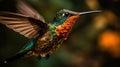 A close-up shot of a colorful hummingbird its wings flapping rapidly created with Generative AI