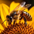 Pollen-Covered Honey Bee Resting on Vibrant Sunflower